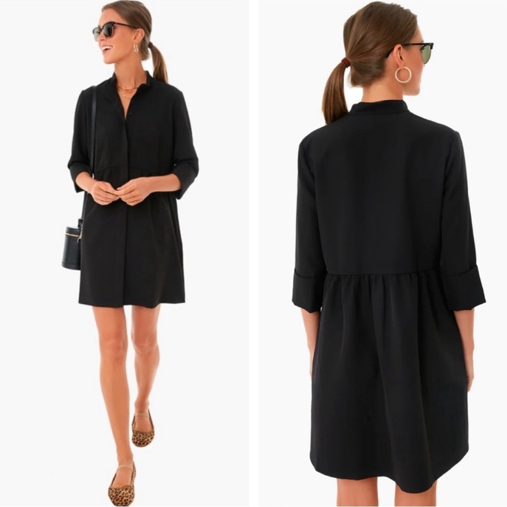 Tuckernuck Black Stretch Crepe Royal Shirt Dress